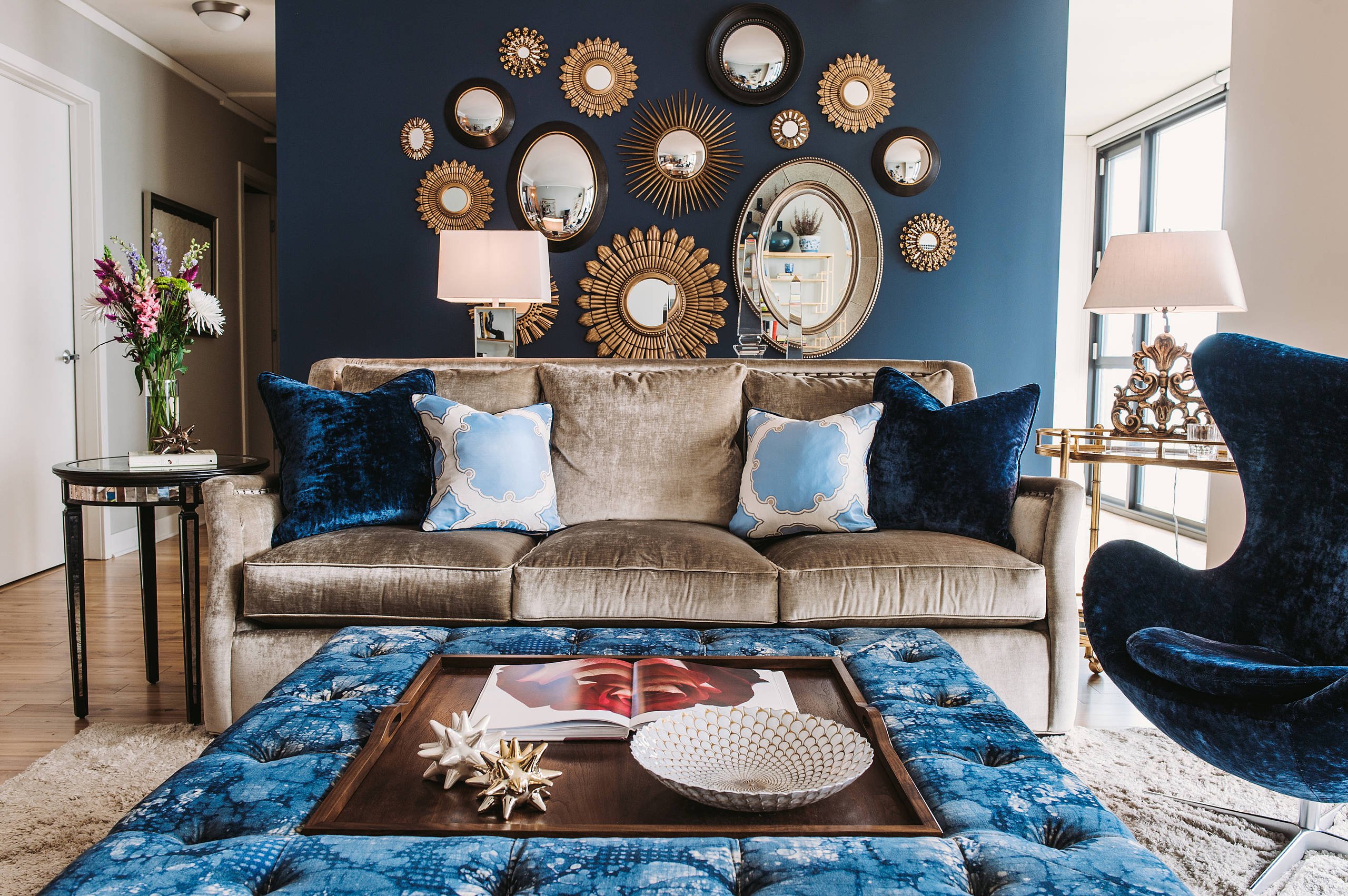 blue and silver living room