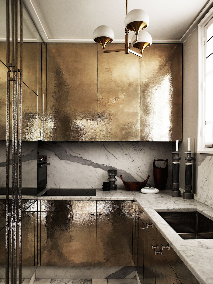 What's Hot: 8 Beautiful Gold Brass and Hammered Metal Kitchens