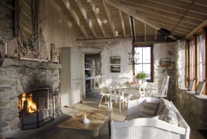 country rustic farmhouse decor living room white wash walls fireplace stone cottage neutral cream beige