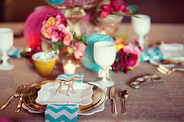 Radiant-table-setting-with-gold-details chevron wedding pinterest bridal shower inspiration country barn theme shop room ideas how to set table tablescape