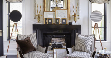 waffle ceiling traditional fireplace mantle mantel gold gilded gilt mirror ideas side windows georgian home black navy pinstripe chairs inspiration cow hide rug cozy look shop room ideas
