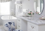 all white glam eclectic glamorous bathroom makeup vanity decor ideas makeup storage brushes round mirror claw bathtub vintage shop room ideas