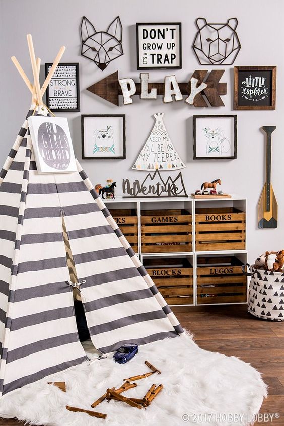 children boho bohemian tent play room nursery ideas decor wood storage idea crate boys room gender neutral shop room idea